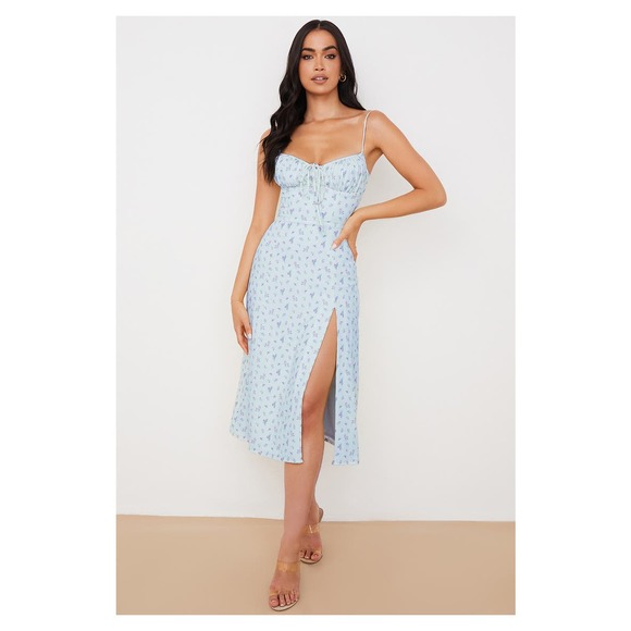 NWT House of CB Carina Blue Floral Bustier Midi Dress Size Small - Picture 8 of 16